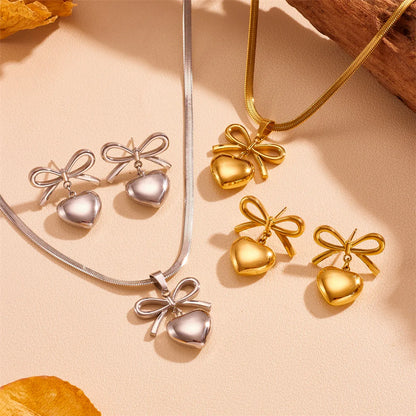 Wholesale Jewelry Elegant Simple Style Heart Shape 304 Stainless Steel Titanium Steel 18K Gold Plated Plating Earrings Necklace Jewelry Set