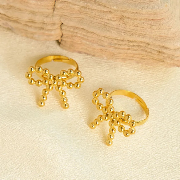 Wholesale Jewelry Elegant Simple Style Heart Shape Rhombus Bow Knot 304 Stainless Steel Zircon 14K Gold Plated Hollow Out Inlay Open Rings