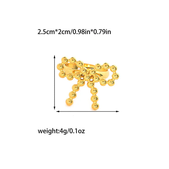 Wholesale Jewelry Elegant Simple Style Heart Shape Rhombus Bow Knot 304 Stainless Steel Zircon 14K Gold Plated Hollow Out Inlay Open Rings