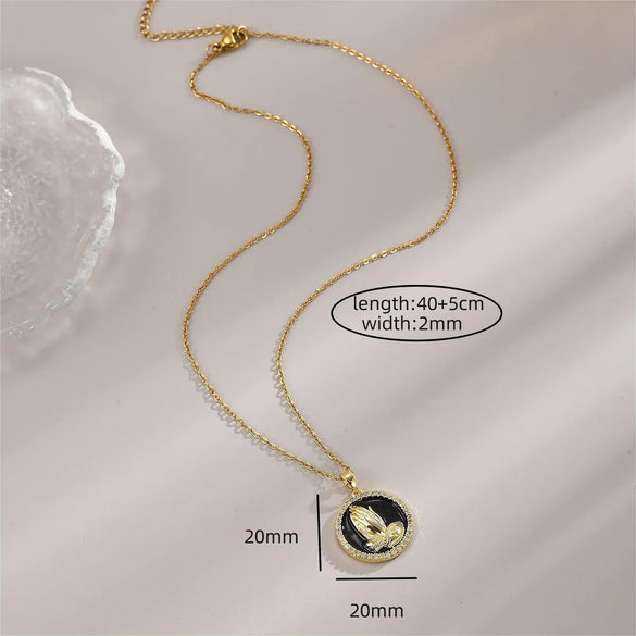 Wholesale Jewelry Elegant Simple Style Leaf Flower Bow Knot Titanium Steel Zircon Plating Pendant Necklace