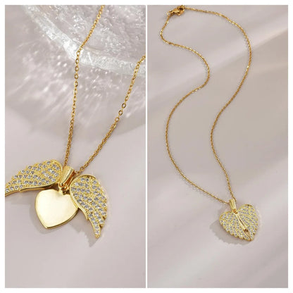 Wholesale Jewelry Elegant Simple Style Leaf Flower Bow Knot Titanium Steel Zircon Plating Pendant Necklace