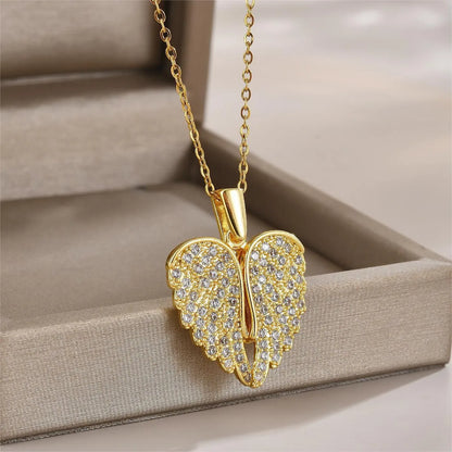 Wholesale Jewelry Elegant Simple Style Leaf Flower Bow Knot Titanium Steel Zircon Plating Pendant Necklace