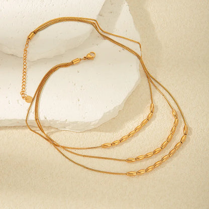 Wholesale Jewelry Elegant Simple Style Oval 304 Stainless Steel 14K Gold Plated Beaded Layered Three Layer Necklace