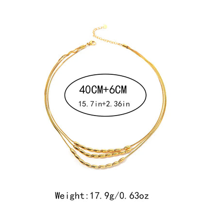 Wholesale Jewelry Elegant Simple Style Oval 304 Stainless Steel 14K Gold Plated Beaded Layered Three Layer Necklace