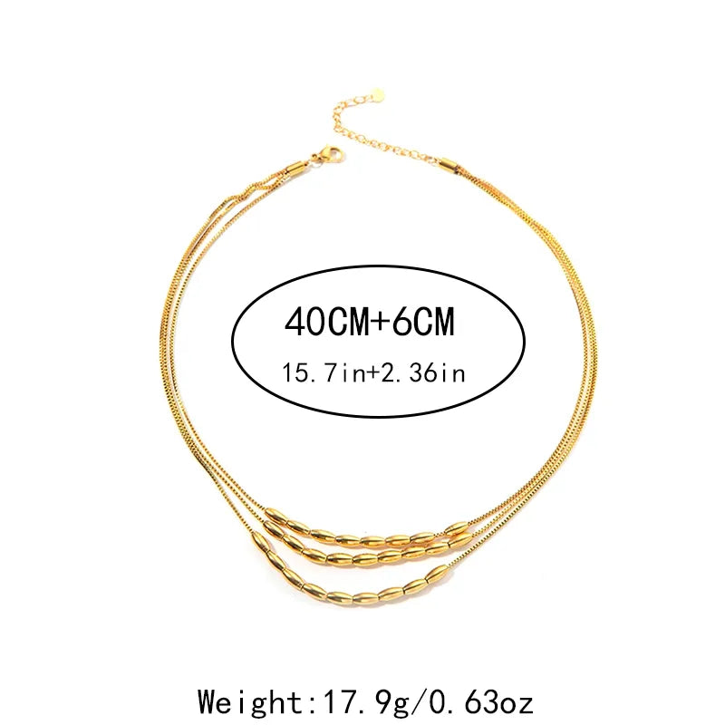 Wholesale Jewelry Elegant Simple Style Oval 304 Stainless Steel 14K Gold Plated Beaded Layered Three Layer Necklace