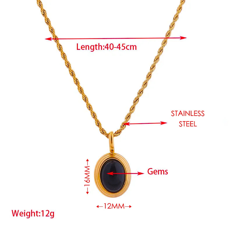 Wholesale Jewelry Elegant Simple Style Oval 304 Stainless Steel Agate 18K Gold Plated Plating Inlay Pendant Necklace