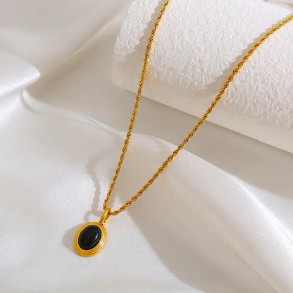 Wholesale Jewelry Elegant Simple Style Oval 304 Stainless Steel Agate 18K Gold Plated Plating Inlay Pendant Necklace