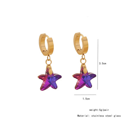 Wholesale Jewelry Elegant Simple Style Palm Starfish Heart Shape 304 Stainless Steel Glass Glass 18K Gold Plated Chain Earrings Necklace