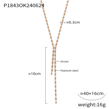 Wholesale Jewelry Elegant Simple Style Quadrilateral 304 Stainless Steel Glass Zircon 18K Gold Plated Inlay Pendant Necklace