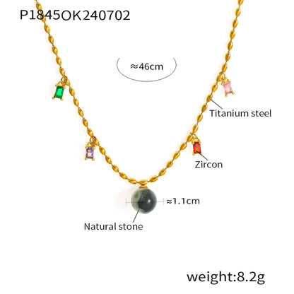 Wholesale Jewelry Elegant Simple Style Quadrilateral Round Oval 304 Stainless Steel Natural Stone Zircon 18K Gold Plated Plating Inlay Pendant Necklace