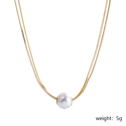 Wholesale Jewelry Elegant Simple Style Round 304 Stainless Steel Artificial Pearls Gold Plated Plating Inlay Pendant Necklace