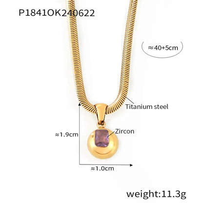 Wholesale Jewelry Elegant Simple Style Round 304 Stainless Steel Zircon 18K Gold Plated Inlay Pendant Necklace