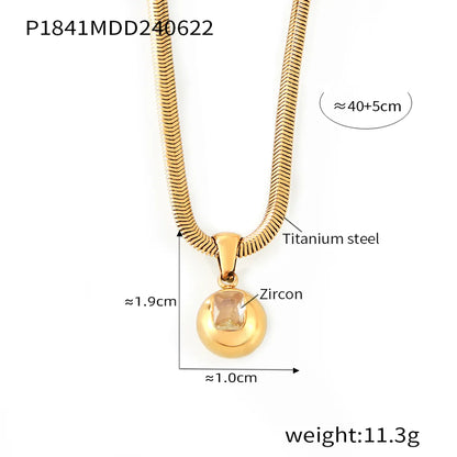 Wholesale Jewelry Elegant Simple Style Round 304 Stainless Steel Zircon 18K Gold Plated Inlay Pendant Necklace