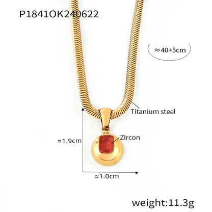 Wholesale Jewelry Elegant Simple Style Round 304 Stainless Steel Zircon 18K Gold Plated Inlay Pendant Necklace