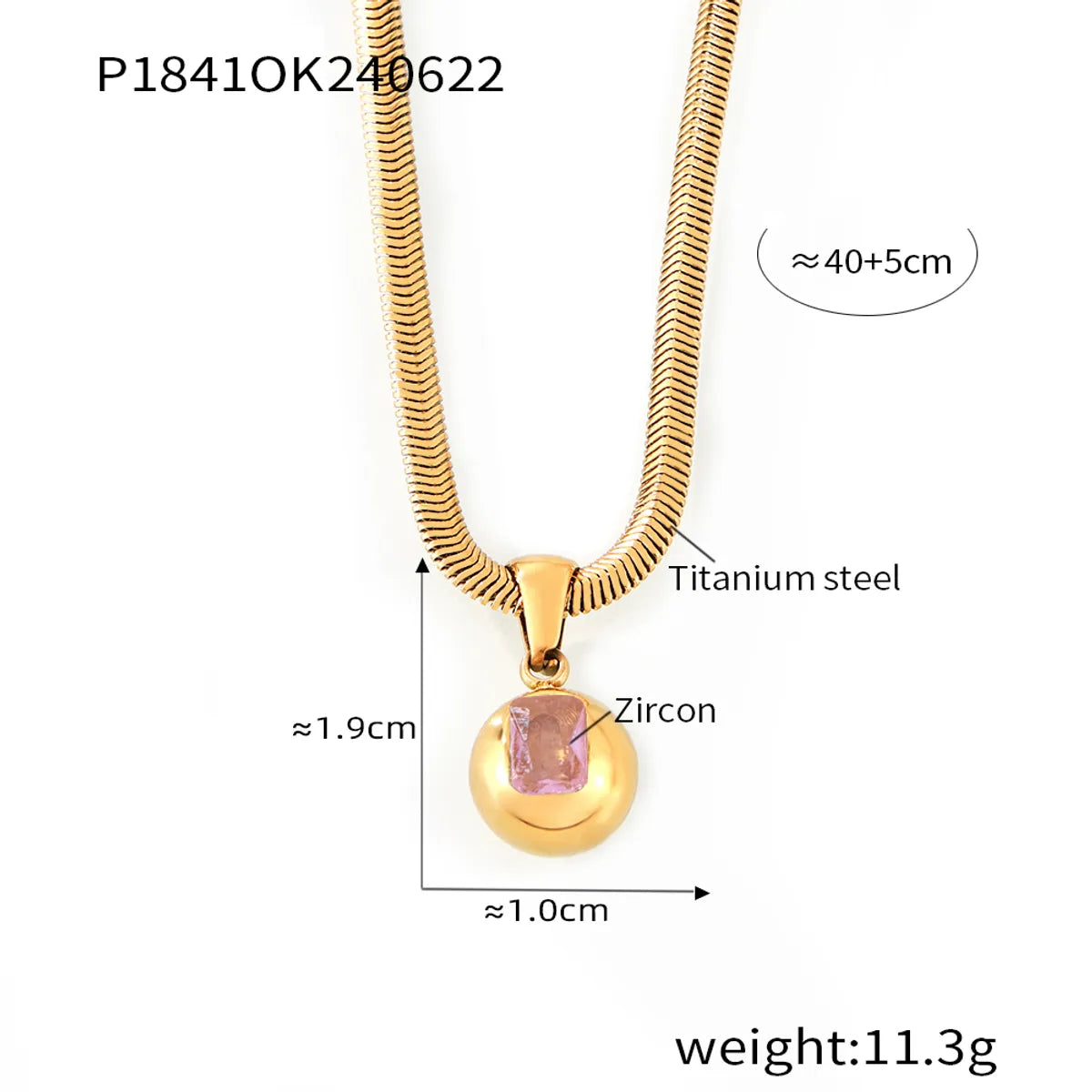 Wholesale Jewelry Elegant Simple Style Round 304 Stainless Steel Zircon 18K Gold Plated Inlay Pendant Necklace