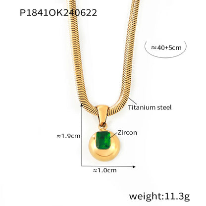 Wholesale Jewelry Elegant Simple Style Round 304 Stainless Steel Zircon 18K Gold Plated Inlay Pendant Necklace