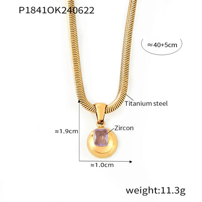 Wholesale Jewelry Elegant Simple Style Round 304 Stainless Steel Zircon 18K Gold Plated Inlay Pendant Necklace