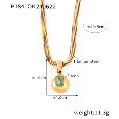 Wholesale Jewelry Elegant Simple Style Round 304 Stainless Steel Zircon 18K Gold Plated Inlay Pendant Necklace