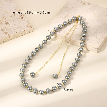 Wholesale Jewelry Elegant Simple Style Round Glass Pearl Brass 18K Gold Plated Beaded Necklace