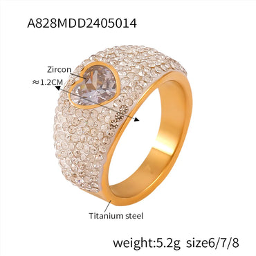 Wholesale Jewelry Elegant Simple Style Round Heart Shape 304 Stainless Steel Freshwater Pearl Zircon 18K Gold Plated Plating Inlay Rings