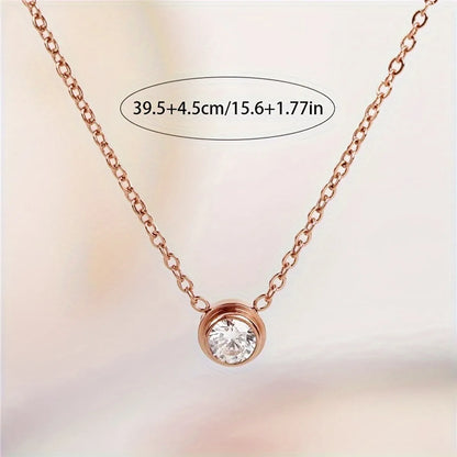 Wholesale Jewelry Elegant Simple Style Round Titanium Steel Rhinestones Inlay Necklace