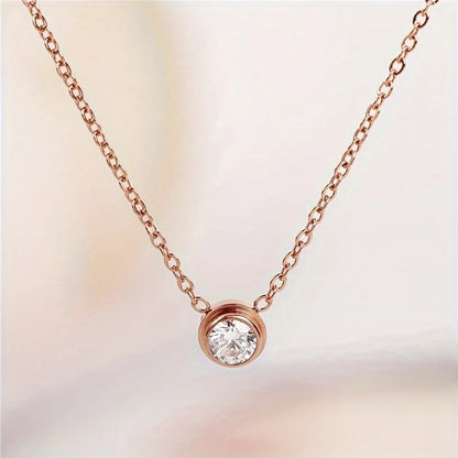 Wholesale Jewelry Elegant Simple Style Round Titanium Steel Rhinestones Inlay Necklace