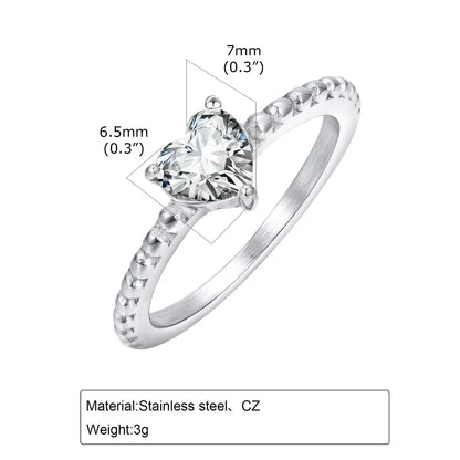 Wholesale Jewelry Elegant Simple Style Shiny Heart Shape 304 Stainless Steel Zircon Inlay Rings