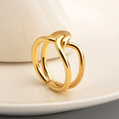 Wholesale Jewelry Elegant Simple Style Solid Color 304 Stainless Steel 18K Gold Plated Hollow Out Open Rings