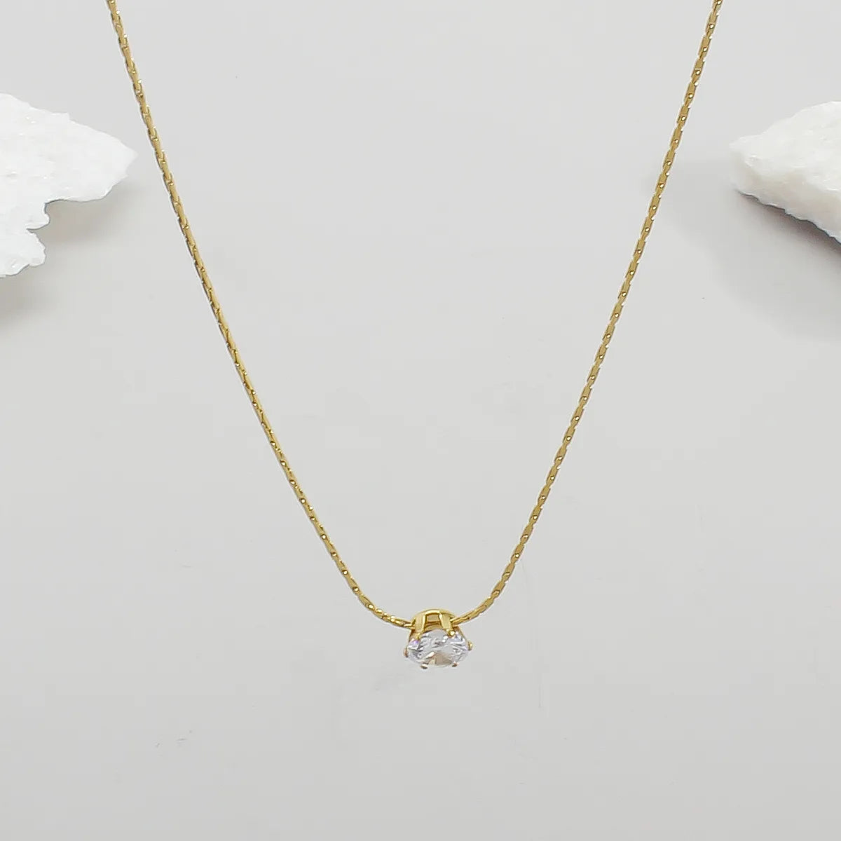 Wholesale Jewelry Elegant Simple Style Solid Color 304 Stainless Steel Artificial Crystal 18K Gold Plated Plating Inlay Pendant Necklace