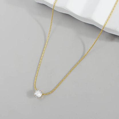 Wholesale Jewelry Elegant Simple Style Solid Color 304 Stainless Steel Artificial Crystal 18K Gold Plated Plating Inlay Pendant Necklace