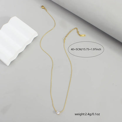 Wholesale Jewelry Elegant Simple Style Solid Color 304 Stainless Steel Artificial Crystal 18K Gold Plated Plating Inlay Pendant Necklace