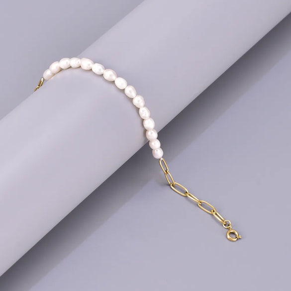 Wholesale Jewelry Elegant Simple Style Solid Color 304 Stainless Steel Freshwater Pearl Titanium Steel 18K Gold Plated Beaded Bracelets Necklace