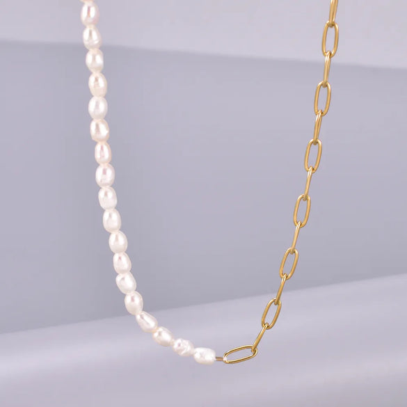 Wholesale Jewelry Elegant Simple Style Solid Color 304 Stainless Steel Freshwater Pearl Titanium Steel 18K Gold Plated Beaded Bracelets Necklace