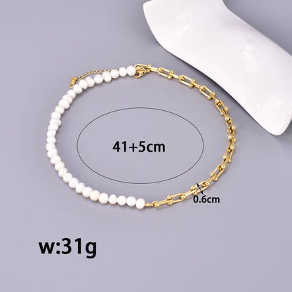 Wholesale Jewelry Elegant Simple Style Solid Color 304 Stainless Steel Freshwater Pearl Titanium Steel Beaded Bracelets Necklace