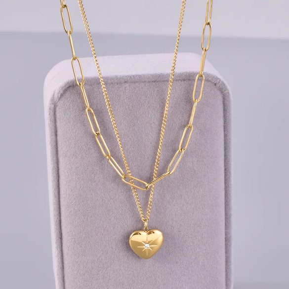 Wholesale Jewelry Elegant Simple Style Solid Color 304 Stainless Steel Titanium Steel 18K Gold Plated Plating Double Layer Necklaces Pendant Necklace