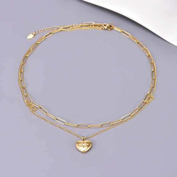 Wholesale Jewelry Elegant Simple Style Solid Color 304 Stainless Steel Titanium Steel 18K Gold Plated Plating Double Layer Necklaces Pendant Necklace