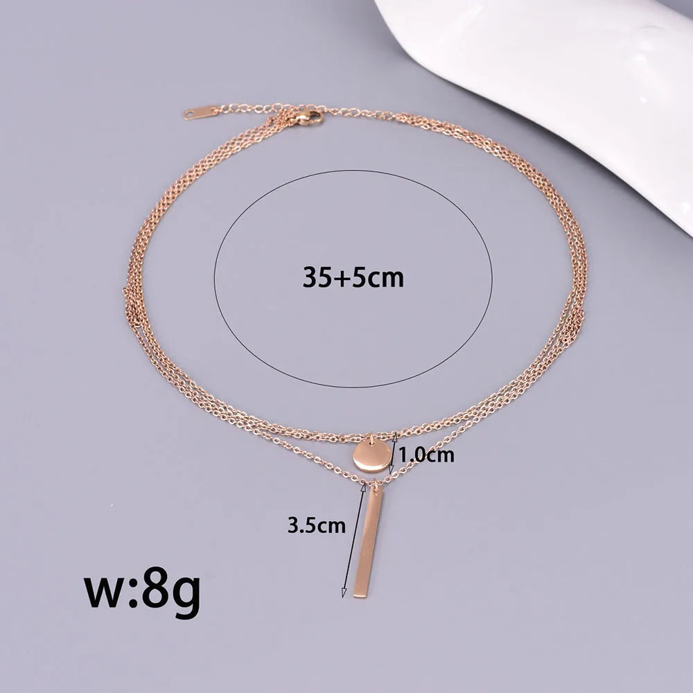 Wholesale Jewelry Elegant Simple Style Solid Color 304 Stainless Steel Titanium Steel 18K Gold Plated Plating Double Layer Necklaces Pendant Necklace