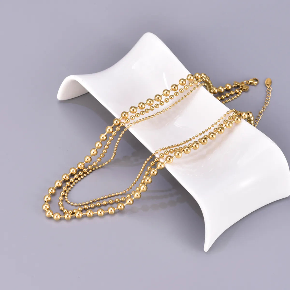 Wholesale Jewelry Elegant Simple Style Solid Color 304 Stainless Steel Titanium Steel 18K Gold Plated Plating Three Layer Necklace