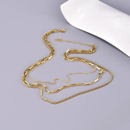 Wholesale Jewelry Elegant Simple Style Solid Color 304 Stainless Steel Titanium Steel 18K Gold Plated Plating Three Layer Necklace