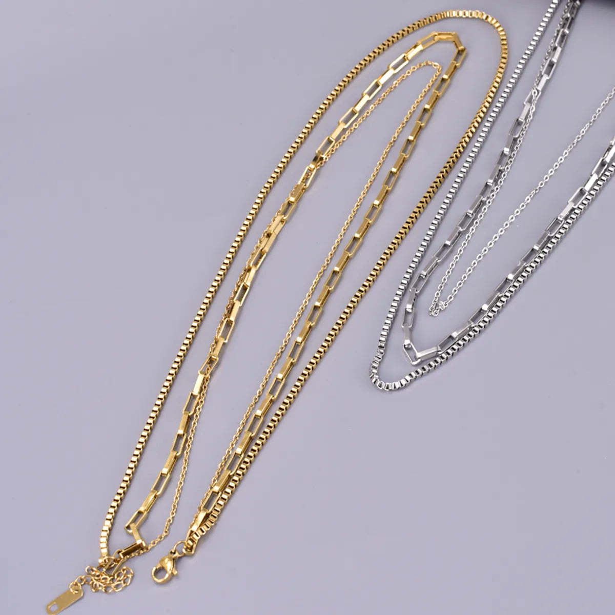 Wholesale Jewelry Elegant Simple Style Solid Color 304 Stainless Steel Titanium Steel 18K Gold Plated Plating Three Layer Necklace