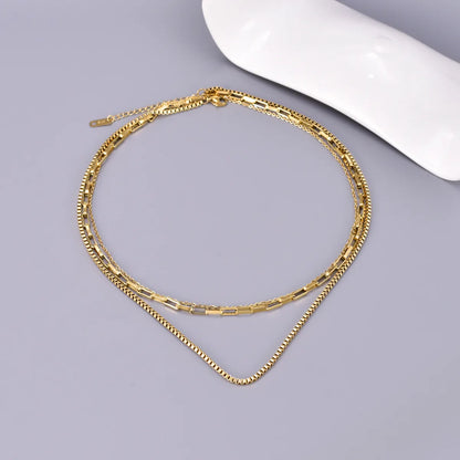 Wholesale Jewelry Elegant Simple Style Solid Color 304 Stainless Steel Titanium Steel 18K Gold Plated Plating Three Layer Necklace