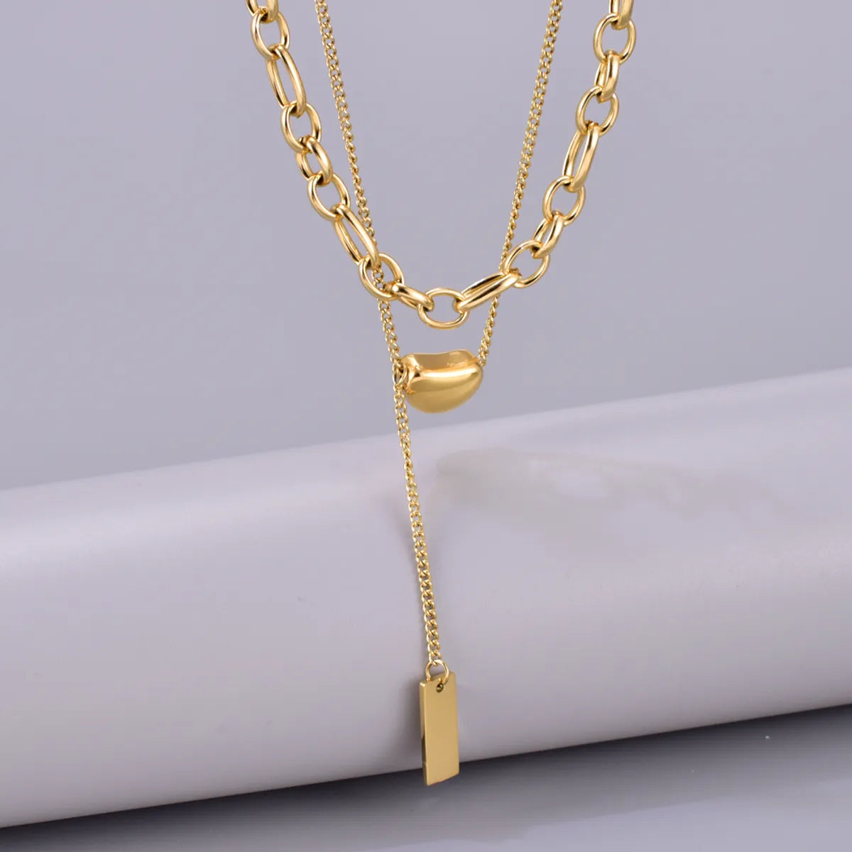 Wholesale Jewelry Elegant Simple Style Solid Color 304 Stainless Steel Titanium Steel Double Layer Necklaces