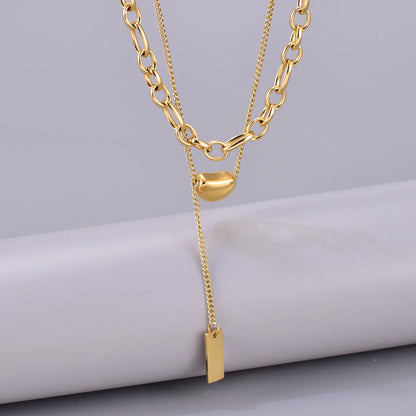 Wholesale Jewelry Elegant Simple Style Solid Color 304 Stainless Steel Titanium Steel Double Layer Necklaces