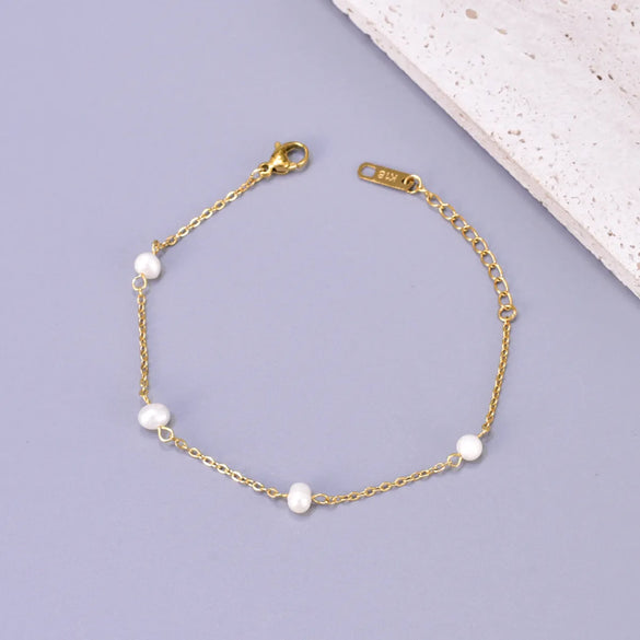 Wholesale Jewelry Elegant Simple Style Solid Color 304 Stainless Steel Titanium Steel Freshwater Pearl 18K Gold Plated Plating Inlay Bracelets Necklace