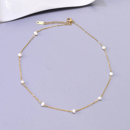 Wholesale Jewelry Elegant Simple Style Solid Color 304 Stainless Steel Titanium Steel Freshwater Pearl 18K Gold Plated Plating Inlay Bracelets Necklace