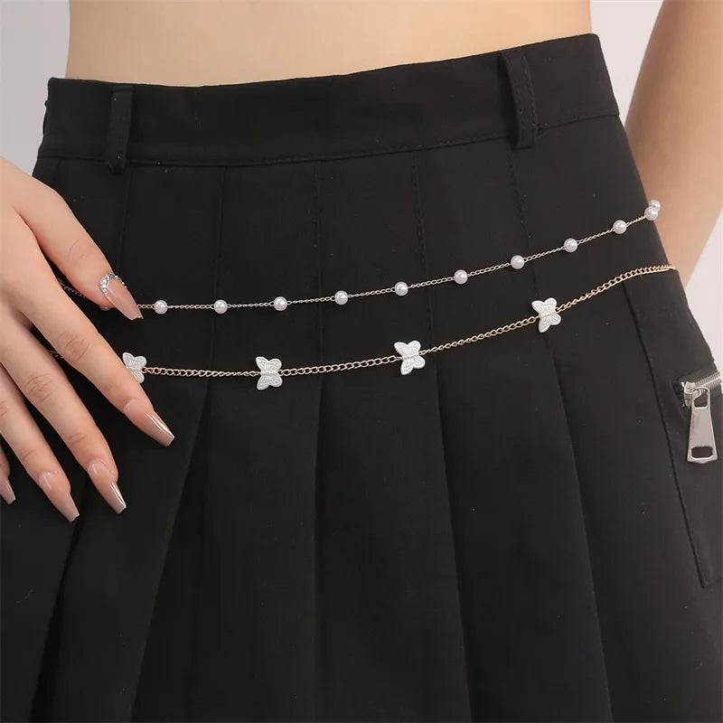 Wholesale Jewelry Elegant Simple Style Solid Color Alloy Layered Waist Chain