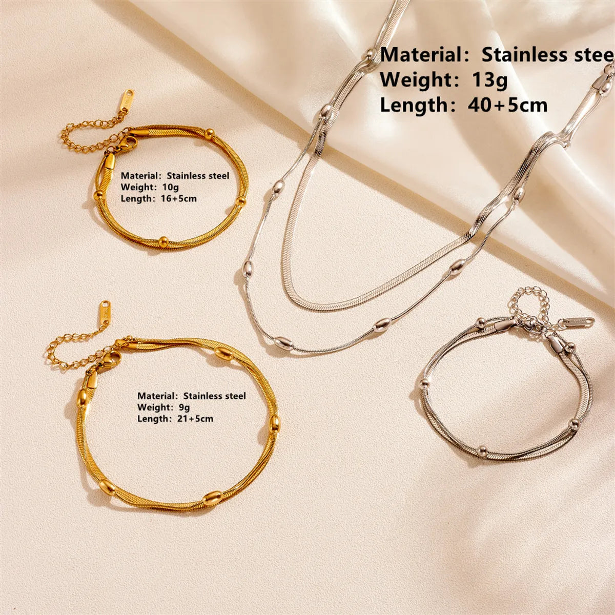 Wholesale Jewelry Elegant Simple Style Solid Color Titanium Steel 18K Gold Plated Bracelets Anklet Necklace