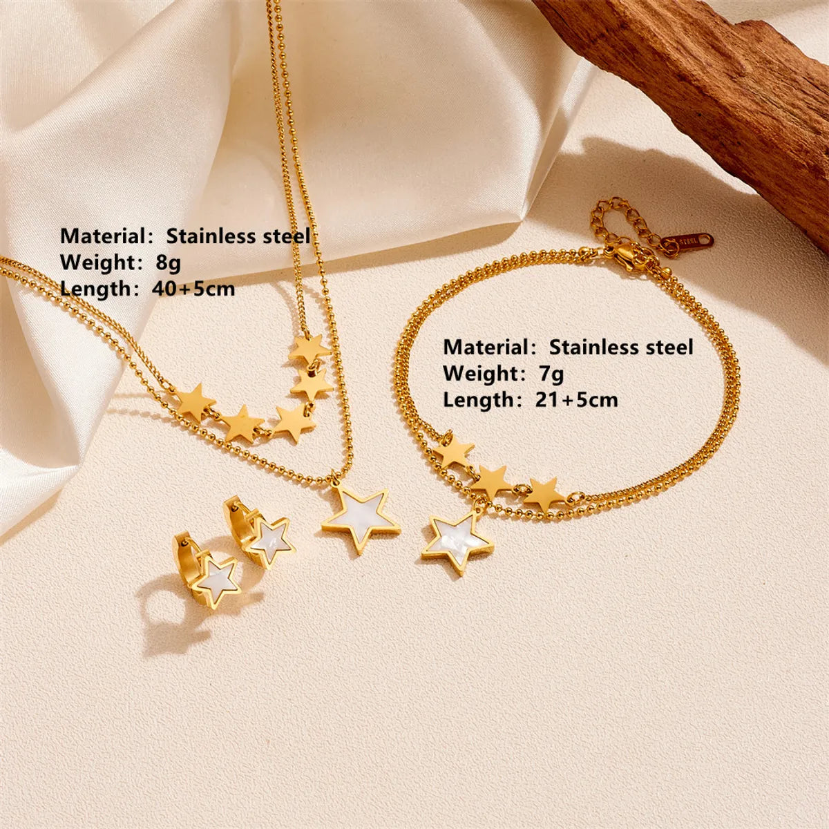 Wholesale Jewelry Elegant Simple Style Star Titanium Steel Acrylic 18K Gold Plated Inlay Earrings Anklet Necklace