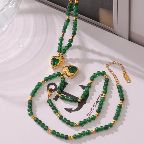 Wholesale Jewelry Elegant Simple Style Streetwear Round Heart Shape 304 Stainless Steel Zircon 18K Gold Plated Beaded Plating Inlay Pendant Necklace