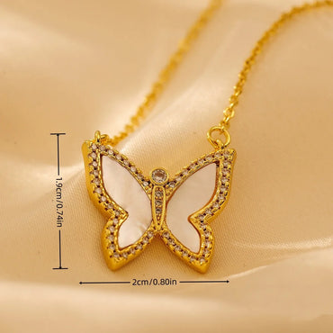 Wholesale Jewelry Elegant Solid Color Butterfly Alloy Copper Zircon 18K Gold Plated Plating Inlay Pendant Necklace